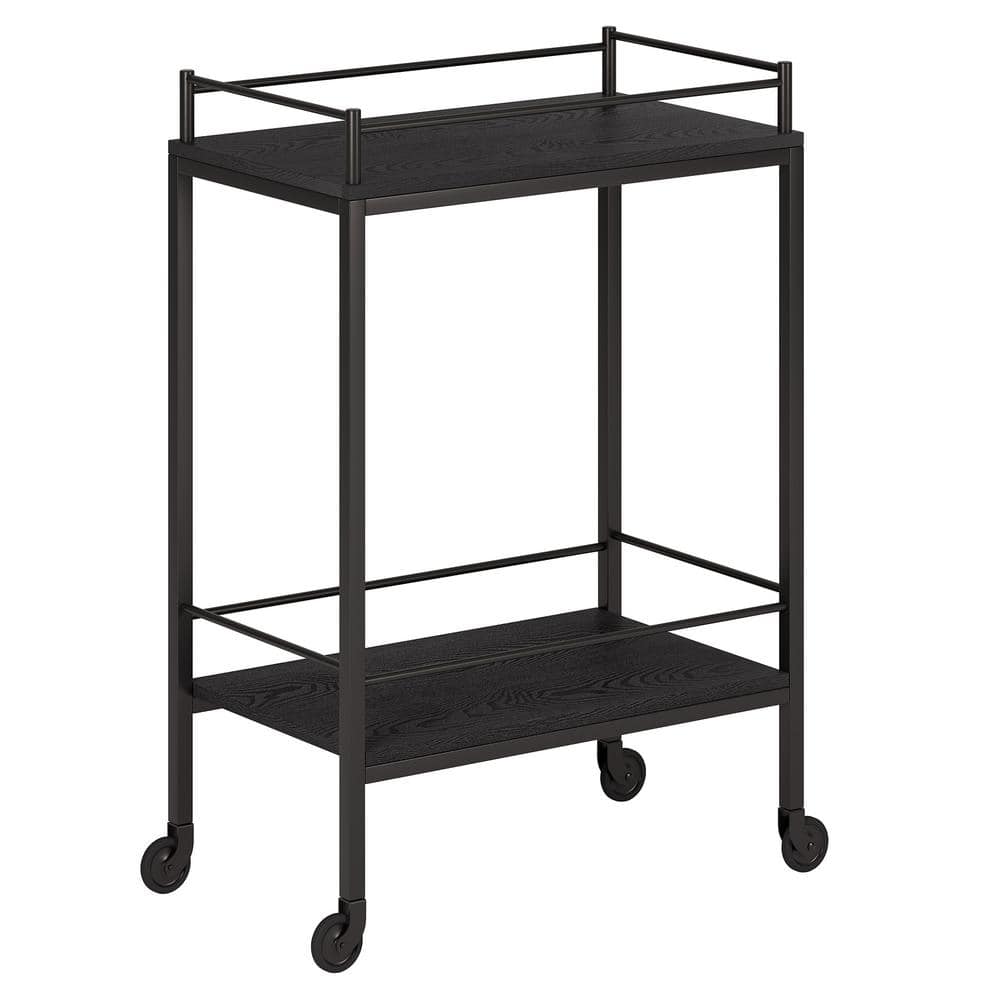 Barnes Black Grain Wood-Finish & Bronze Frame Bar Cart with Storage
