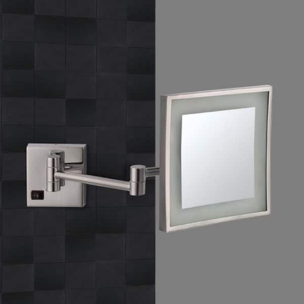 Nameeks Glimmer 8 in. x 8 in. Wall Mounted LED 5x Rectangle Makeup Mirror in Satin Nickel Finish