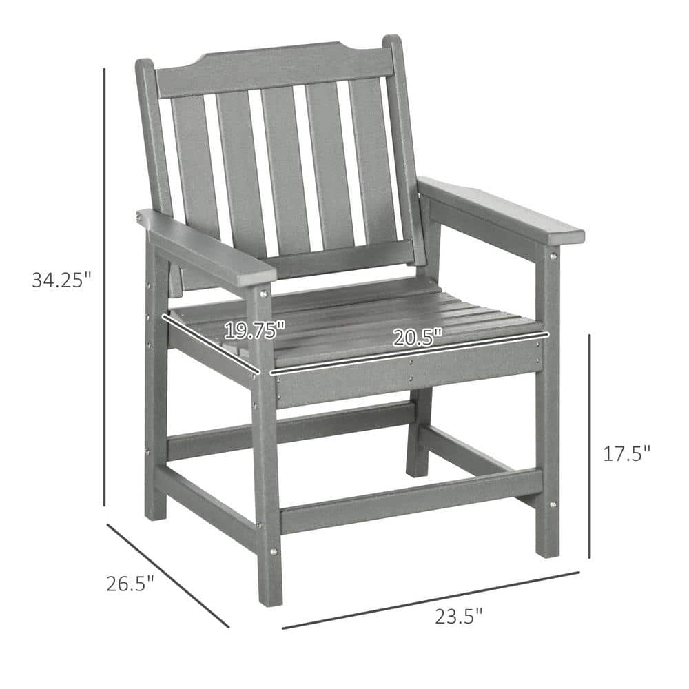 Gray HDPE Slatted Outdoor Dining Chair with Armrests