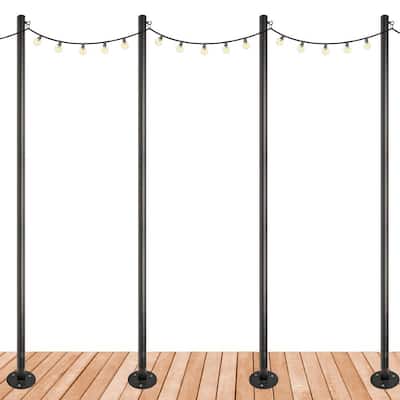Four 10 ft. Premium String Light Poles For Deck/Concrete, Black