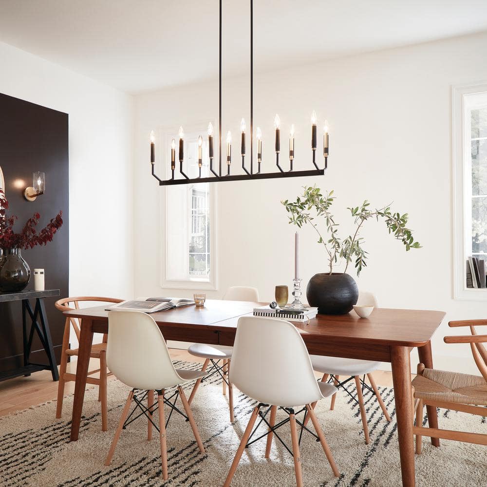 Elegant Black 12-Light Taper Candle Chandelier with Faux Leather Accents