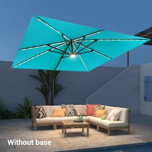 10 ft. Square Outdoor Aluminum Frame Cantilever Solar LED 360° Rotation System Patio Umbrella in Lake Blue