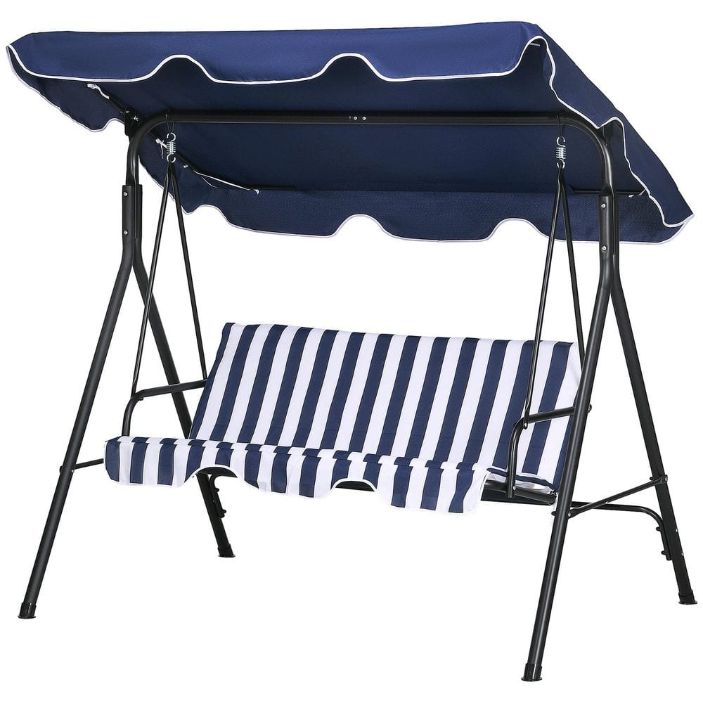 Dark Blue Metal Outdoor Patio Swing with Removable Cushion, Adjustable Canopy, 3-Seat for Patio Garden Poolside Backyard price history on PriceWatchPro