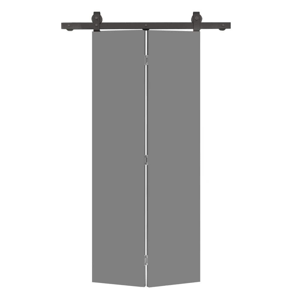 CALHOME 24 in. x 80 in. Light Gray Smooth Flush Hardboard Hollow Core Composite Bi-Fold Barn Door with Sliding Hardware Kit