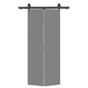 24 in. x 80 in. Light Gray Smooth Flush Hardboard Hollow Core Composite Bi-Fold Barn Door with Sliding Hardware Kit