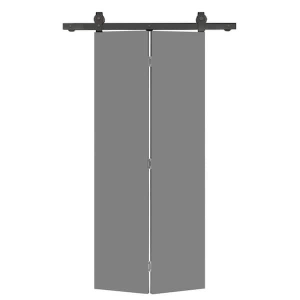 CALHOME 24 in. x 80 in. Light Gray Smooth Flush Hardboard Hollow Core Composite Bi-Fold Barn Door with Sliding Hardware Kit