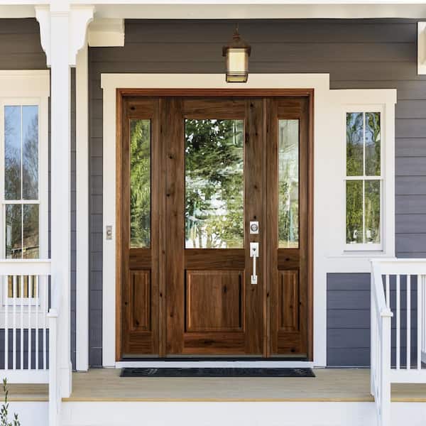 Krosswood Doors 64 in. x 96 in. Rustic Alder Half Lite Clear Low-E