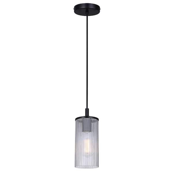 CANARM Kinslea 60-Watt 1-Light Matte Black Mid Century Modern Pendant with Clear Glass Shade