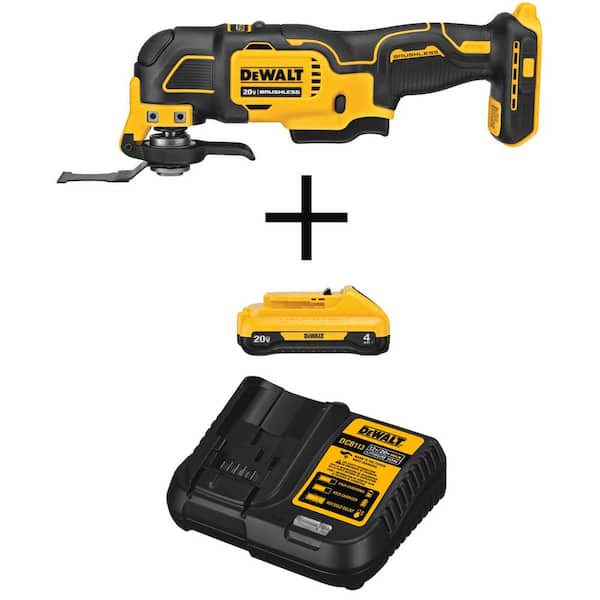 DEWALT ATOMIC 20V MAX Cordless Brushless Oscillating Multi-Tool with 20V 4.0Ah Battery Pack  and Charger