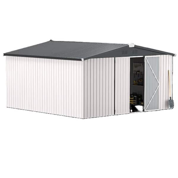 12 ft. W x 12 ft. D Metal Storage Shed, Tools Storage Shed for Garden, Bakcyard, White (144 sq. ft. )