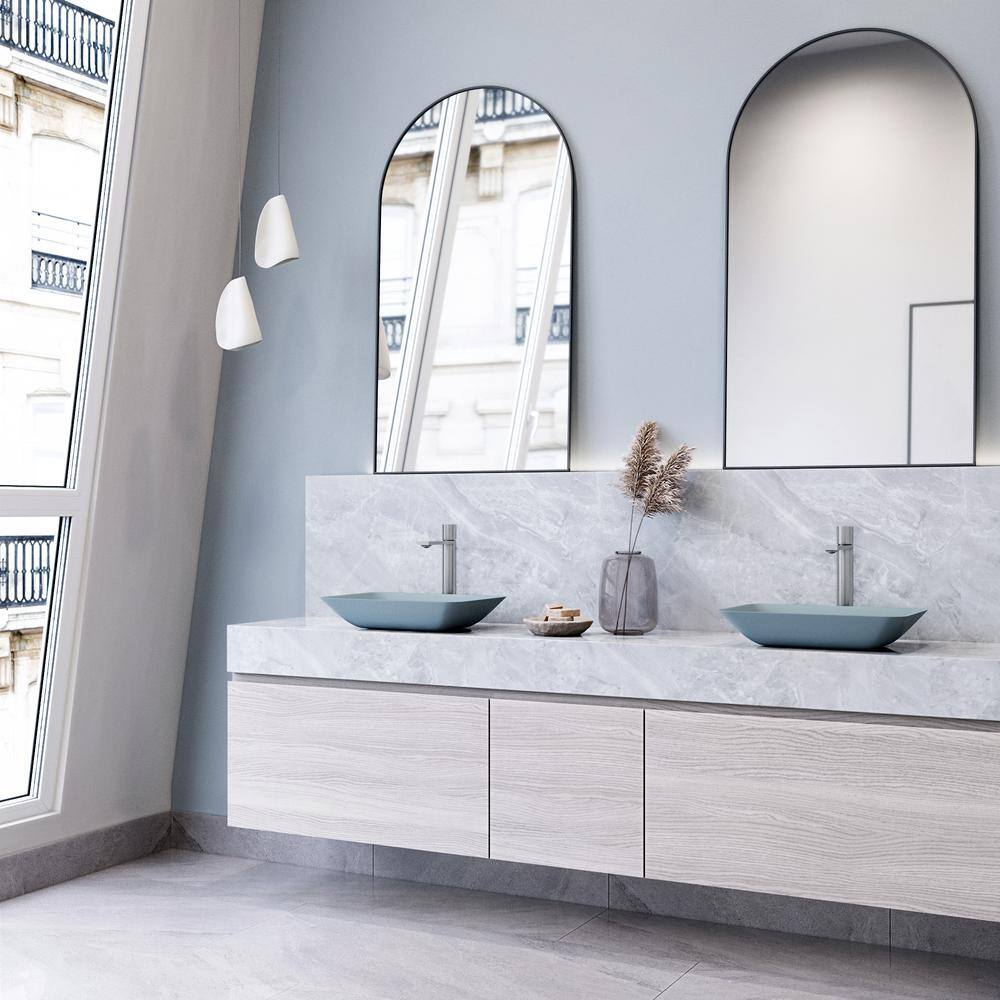 Sottile Blue Glass Rectangular Vessel Sink with Brushed Nickel Faucet