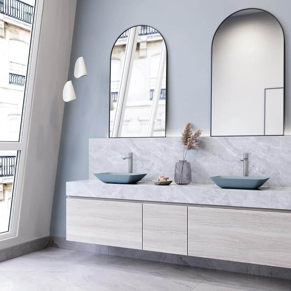 Sottile Blue Glass Rectangular Vessel Sink with Brushed Nickel Faucet