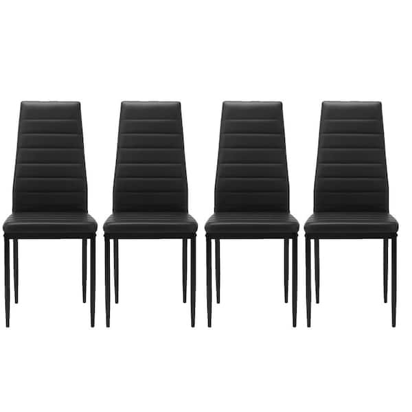 Tidoin BX-Box Black Metal Leather Upholstered High Back Dining Chair (Set of 4)