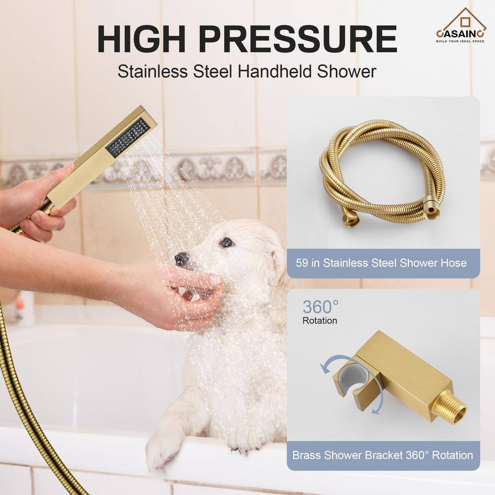 Brushed Gold 12" Stainless Steel Ceiling Mounted Shower System with 6 Body Jets