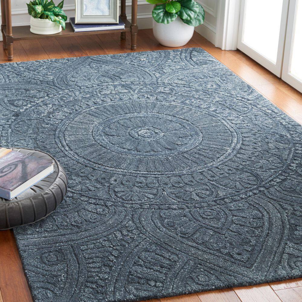 Dark Gray Hand-Tufted Wool Medallion Area Rug 3' x 5'