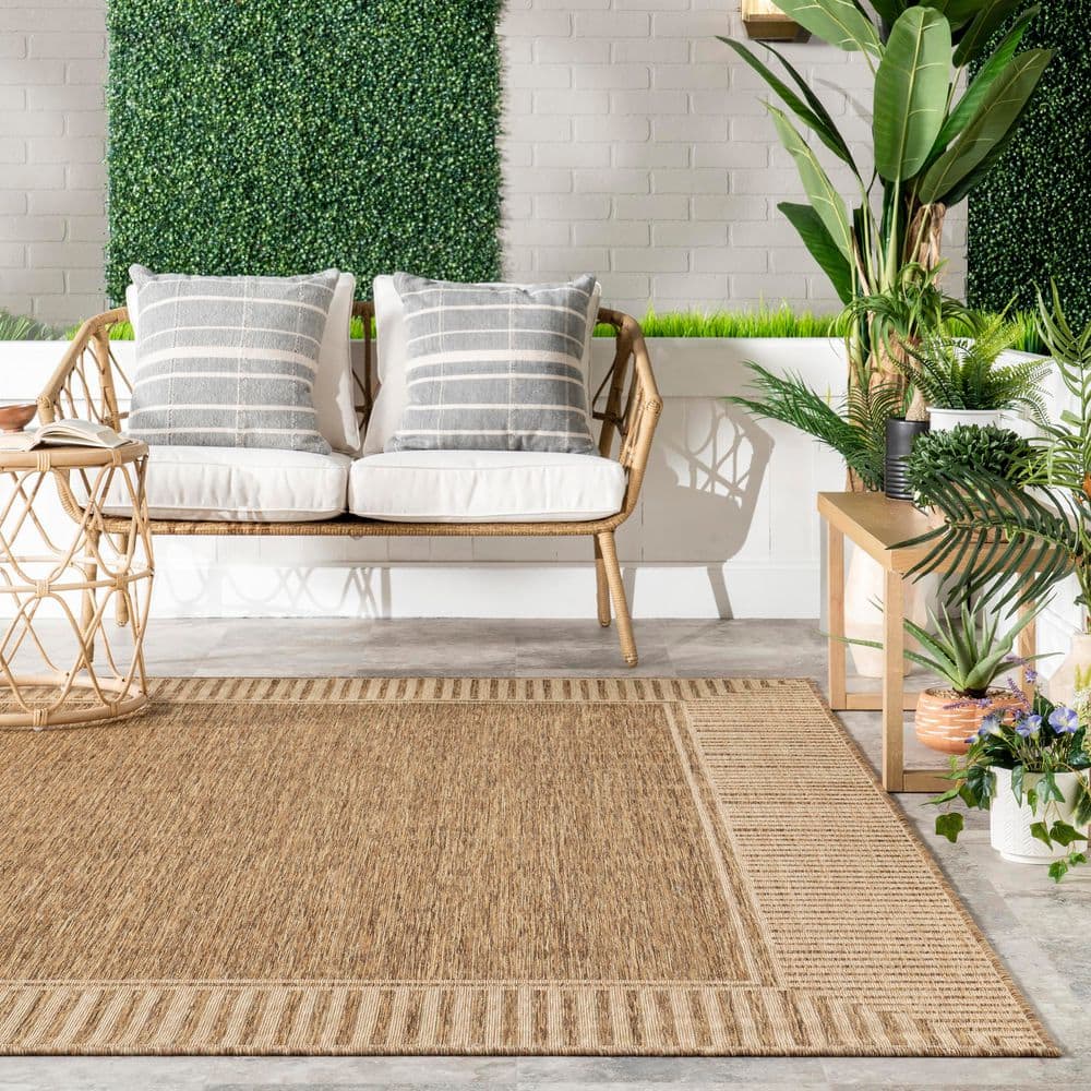 Asha Light Brown Synthetic Flat Woven Striped Area Rug