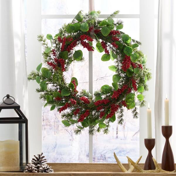 Artificial Christmas Wreaths For Front Door - Decorated With  Lantern,baubles, Berries And Bows, Christmas Decor Indoor Outdoor Home Door  Window Holida