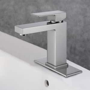 Single Hole Single-Handle Bathroom Faucet with Deckplate and Supply Line in Brushed Nickel