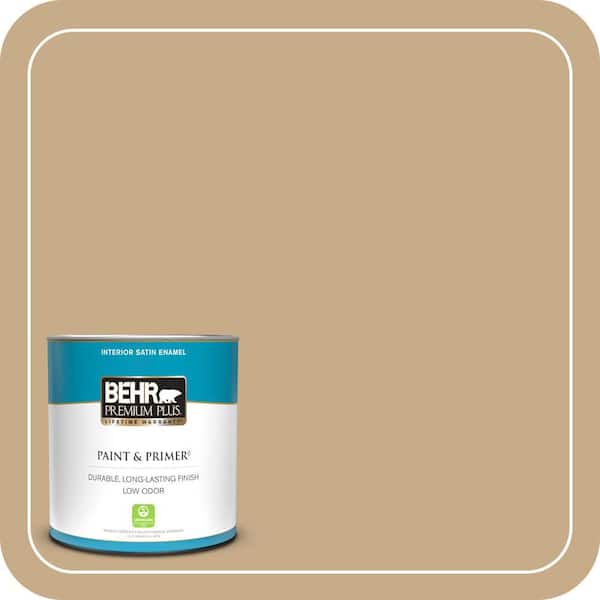 BEHR PREMIUM PLUS 1 qt. #ICC-61 Toasted Grain Satin Enamel Low Odor Interior Paint & Primer