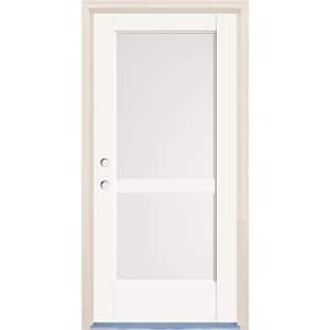 36 in. x 80 in. Right-Hand/Inswing 2 Lite Satin Etch Glass Alpine Painted Fiberglass Prehung Front Door w/4-9/16" Frame