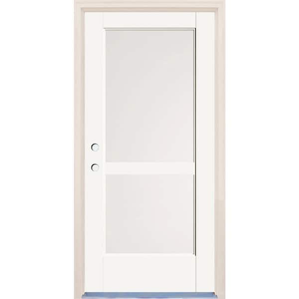 Builders Choice 36 in. x 80 in. Right-Hand/Inswing 2 Lite Satin Etch Glass Alpine Painted Fiberglass Prehung Front Door w/4-9/16" Frame