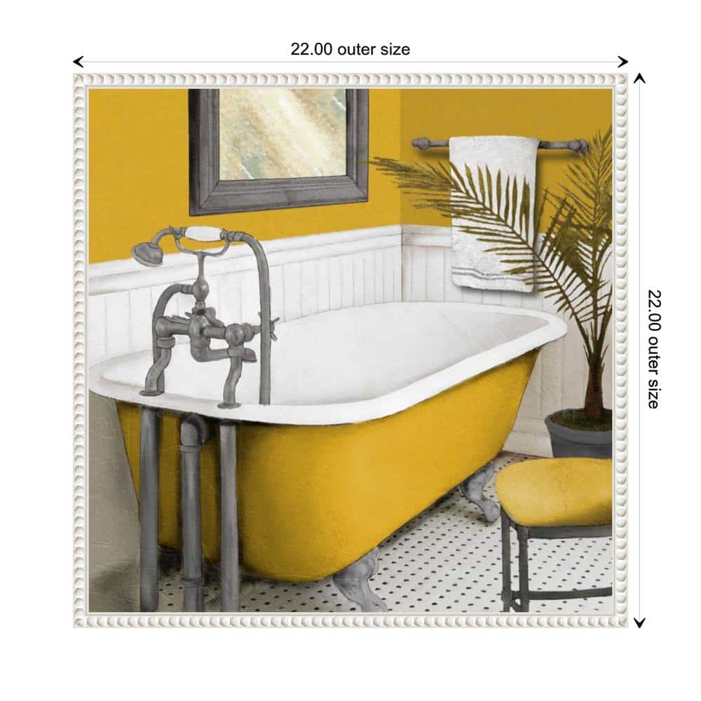 Sunny Bath I Yellow and White Canvas Wall Art with Beaded Frame
