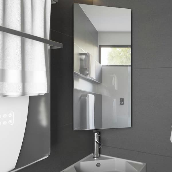 eclife 12.8 in. W x 24.2 in. H Rectangular Single Door Corner Surface Mount Frameless Medicine Cabinet with Mirror in White