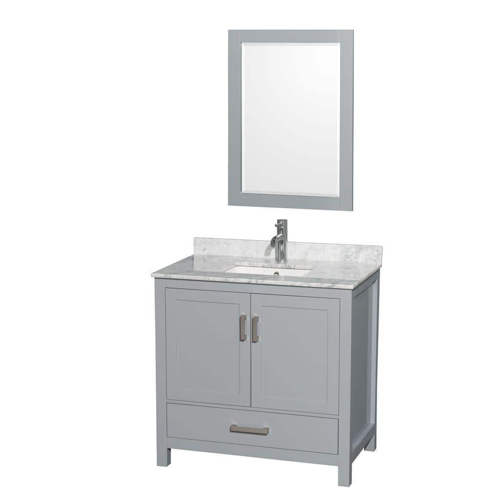 Sheffield 36" Gray Single Bathroom Vanity with White Marble Top