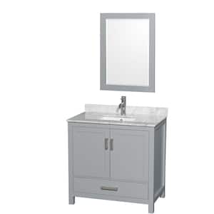 Sheffield 36 in. W x 22 in. D x 35 in. H Single Bath Vanity in Gray with White Carrara Marble Top and 24" Mirror