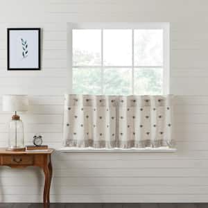 Embroidered Bee 36 in. W x 24 in. L Country Light Filtering Tier Window Panel in Creme Yellow Gray Pair