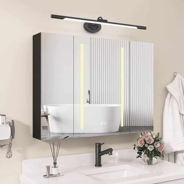 NTQ Zevra 40 in. W x 30 in. H Rectangular Black Aluminum Surface Mount Smart LED Bathroom Medicine Cabinet with Mirror