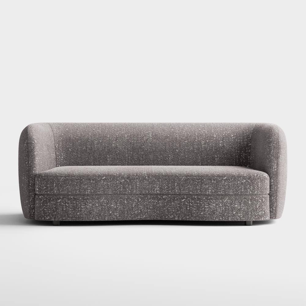 Charcoal Gray Boucle Fabric Modern Curved Sofa with Wooden Legs