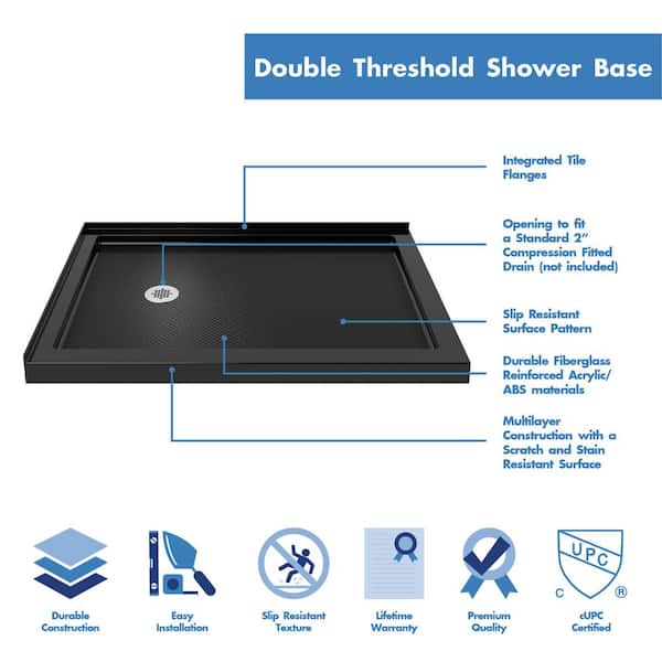 SlimLine 48 in. x 34 in. Double Threshold Shower Pan Base in Black Color with Left Hand Drain
