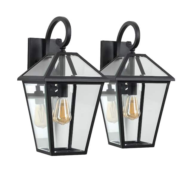 17 in. Black Outdoor Hardwired Wall Lantern Sconce with Waterproof and Clear Glass with No Bulbs Included (2 Pack)