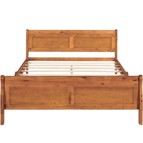 Polibi 62.50 in. W Walnut Queen Solid Wood Sleigh Bed with