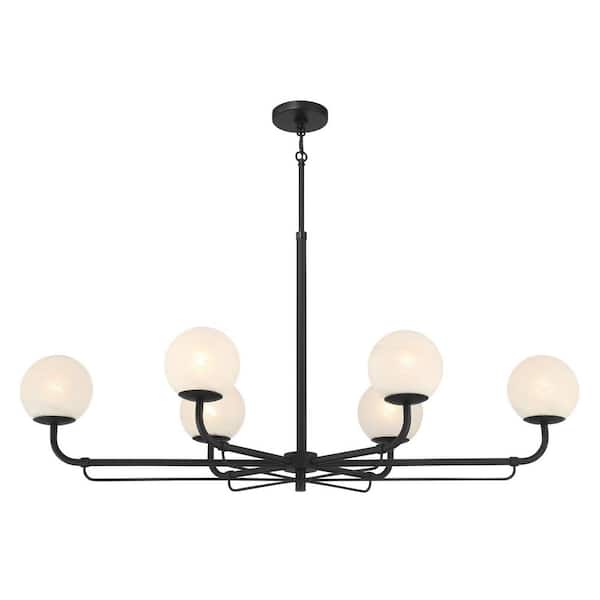 Whitehall 6-Light Dark Matte Black Modern Vintage Island Chandelier for Kitchen Island or Dining Room, No Bulbs Included