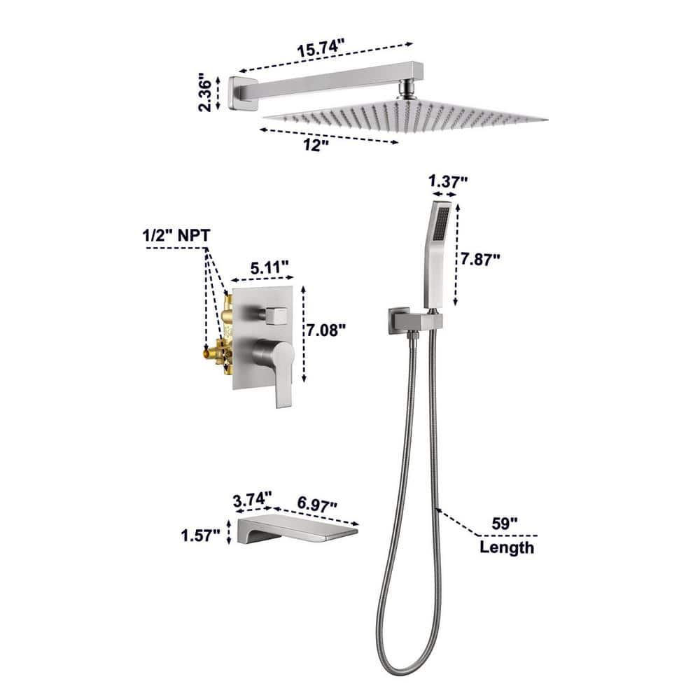 Brushed Nickel 10" Rain Shower Faucet Set with Handheld