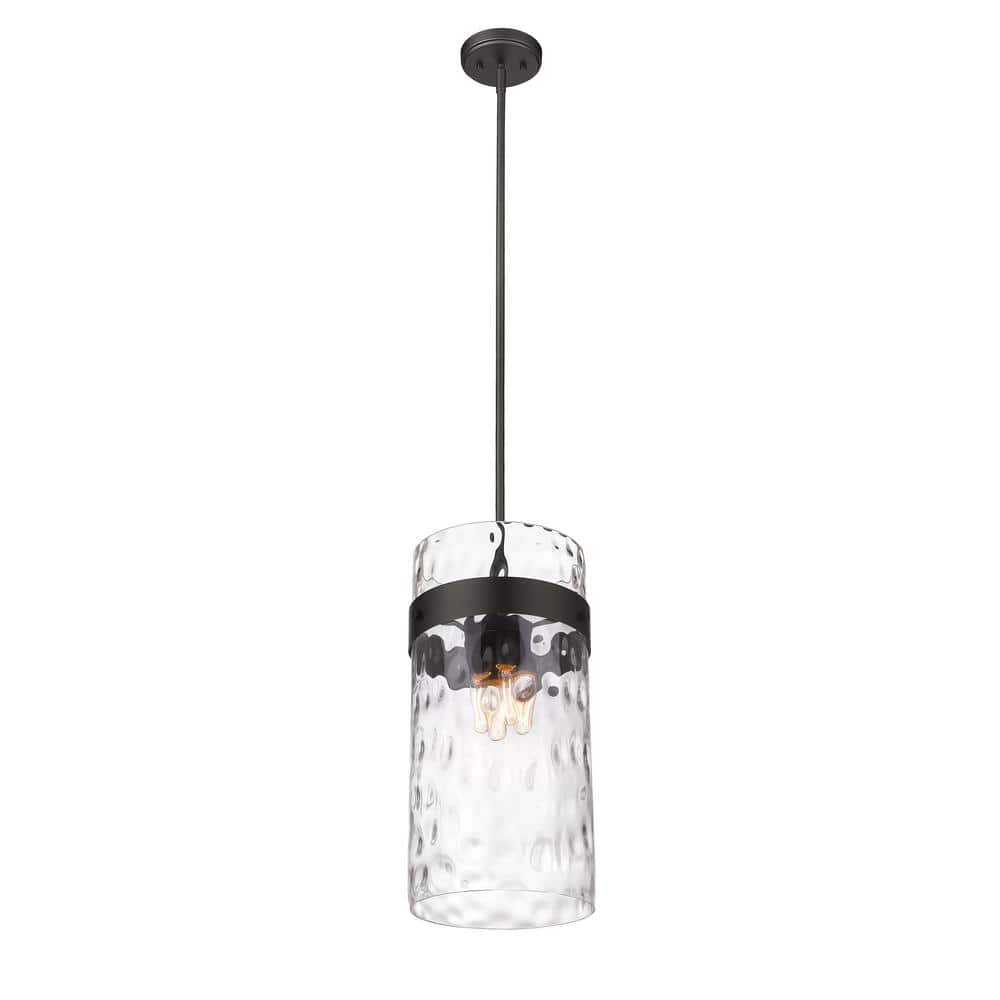 Fontaine Transitional 4-Light Matte Black Pendant with Ripple Glass Shade