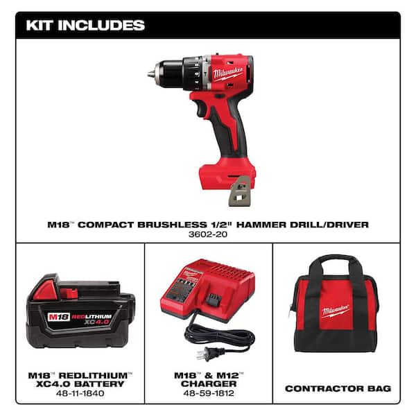 Milwaukee M18 18V Lithium-Ion Brushless Cordless 1/2 in. Compact