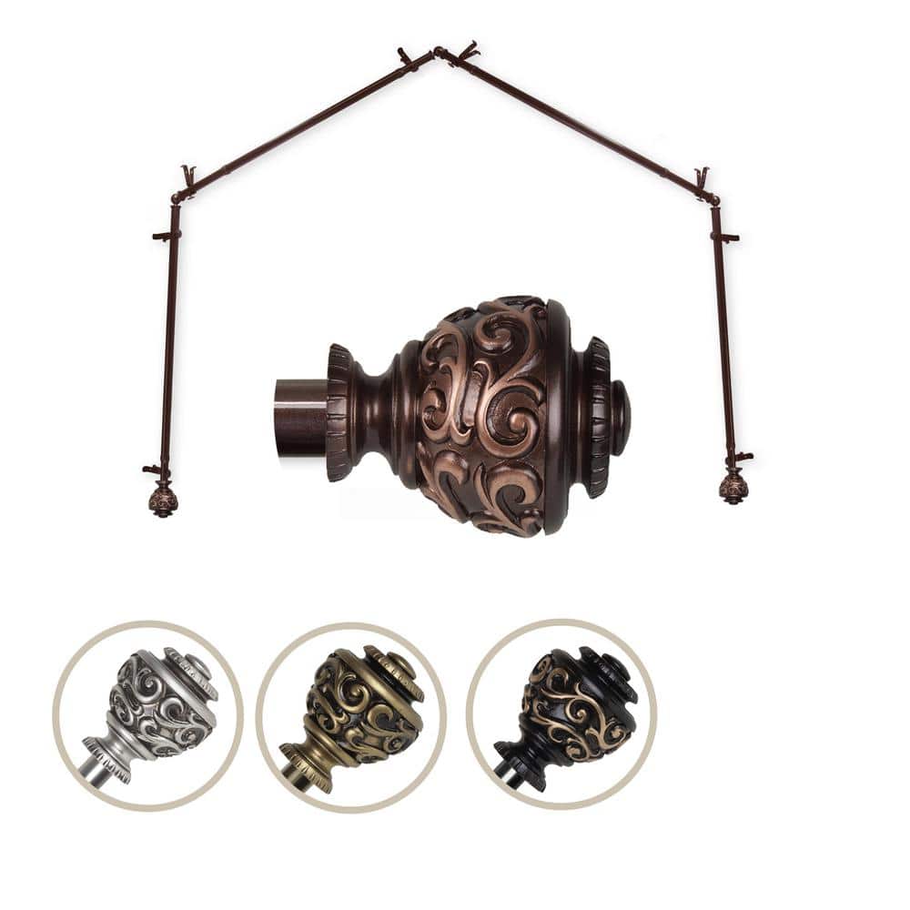 "13/16"" Dia Adjustable 4 Sided Bay Window Curtain Rod 28 to 48"" (each side) in Cocoa with Diana Finials" price history on PriceWatchPro