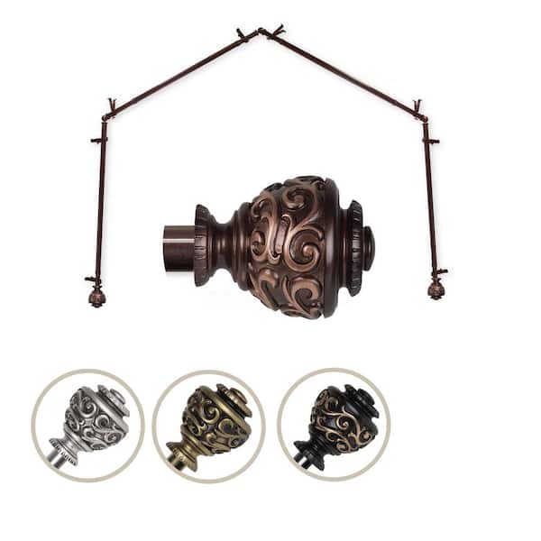 EMOH 13/16" Dia Adjustable 4 Sided Bay Window Curtain Rod 28 to 48" (each side) in Cocoa with Diana Finials