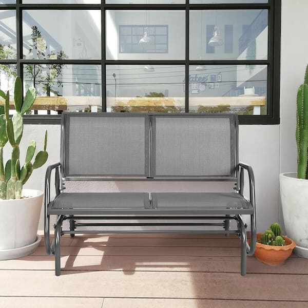 Afoxsos 2-Person Metal Frame Patio Outdoor Glider Rocking Bench Loveseat Armchair, Gray