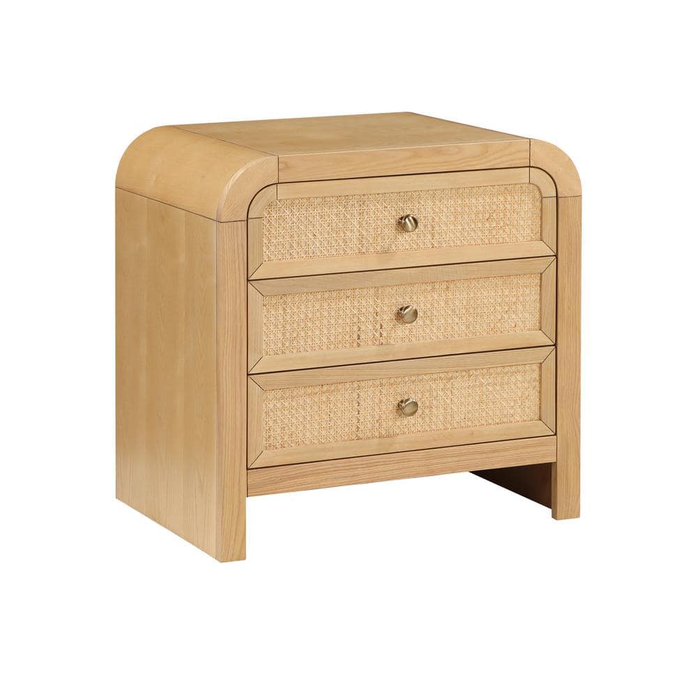 Belmont 3-Drawer Natural Rattan and Oak Nightstand