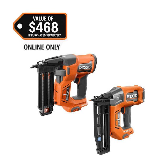 RIDGID 18V Brushless Cordless 18GA 2-1/8 in. Brad Nailer with 18V Brushless 16GA 2-1/2 in. Straight Finish Nailer (Tools Only)