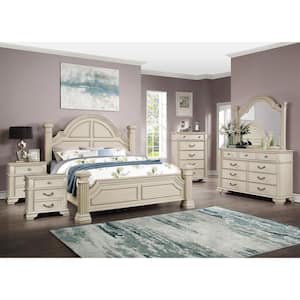 Erminia 6-Piece Antique Wood Frame White King Bedroom Set