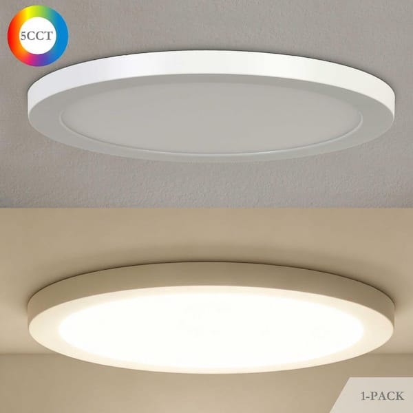 8.9 in. 18-Watt White Integrated LED Flat Panel Light Round Dimmable Flush Mount with Color Change 5CCT