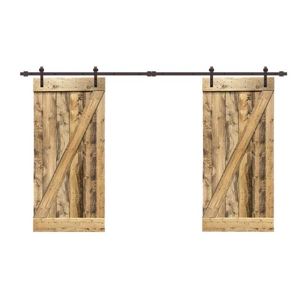 Calhome Z Bar 48 In X 84 In Pre Assembled Weather Oak Stained Wood Interior Double Sliding Barn Door With Hardware Kit Swd11 Ab 79 2 Dr Asm B24s 2 Cnnt Ab The Home Depot