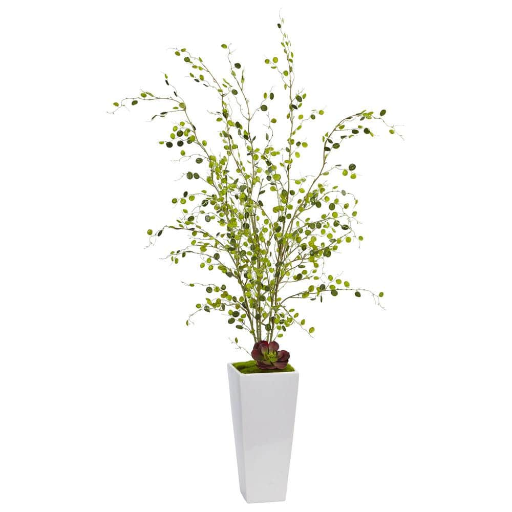 Nearly Natural Indoor Artificial Night Willow in White Planter