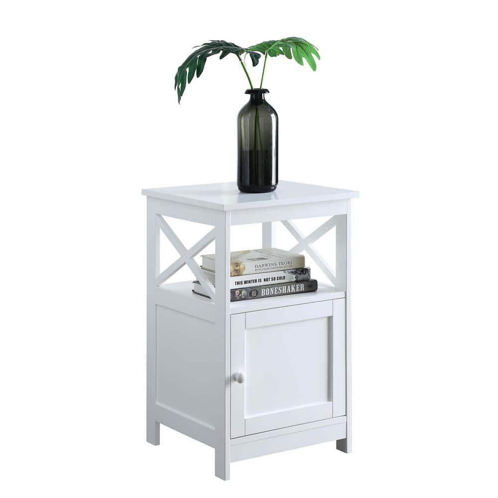 Contemporary Oxford White Wood and Metal End Table with Cabinet