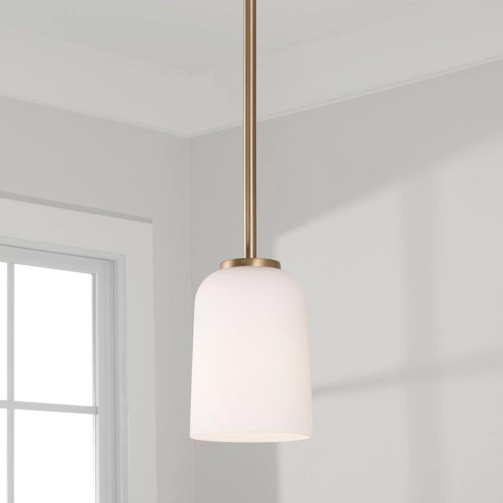 Aged Brass Mini Pendant with Soft White Glass Shade